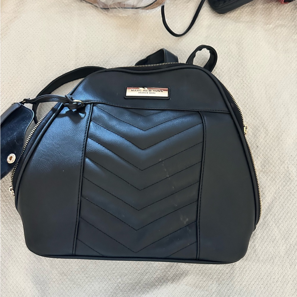 Marc New York Black Quilted Backpack with Chevron Design